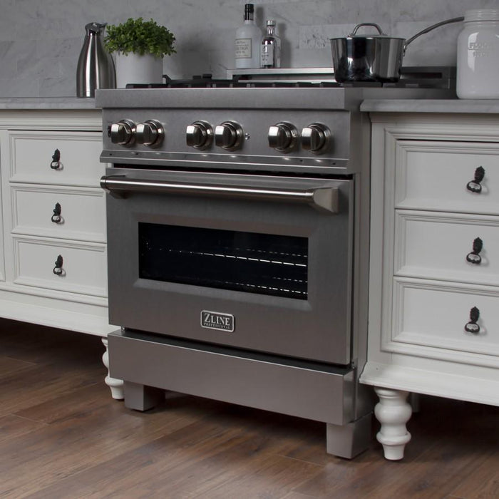 ZLINE 30" Dual Fuel Range, Snow Stainless, Snow Stainless Door, RAS - SN - 30 - Farmhouse Kitchen and Bath