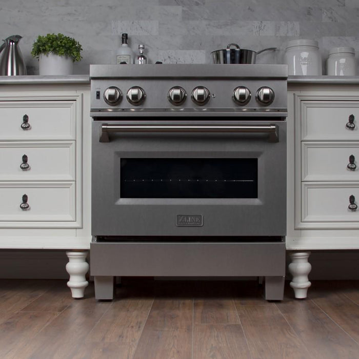 ZLINE 30" Dual Fuel Range, Snow Stainless, Snow Stainless Door, RAS - SN - 30 - Farmhouse Kitchen and Bath
