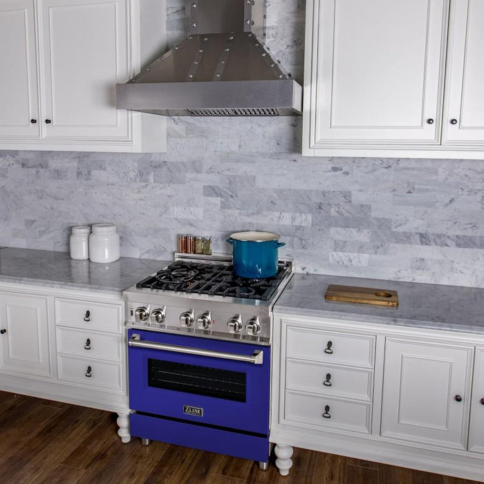 ZLINE 30" Professional Dual Fuel Range, Blue Matte Door, RA - BM - 30 - Farmhouse Kitchen and Bath