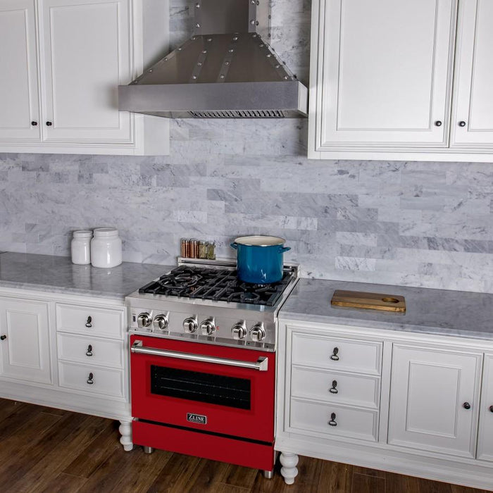 ZLINE 30" Professional Dual Fuel Range, Red Matte Door, RA - RM - 30 - Farmhouse Kitchen and Bath