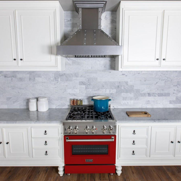 ZLINE 30" Professional Dual Fuel Range, Red Matte Door, RA - RM - 30 - Farmhouse Kitchen and Bath