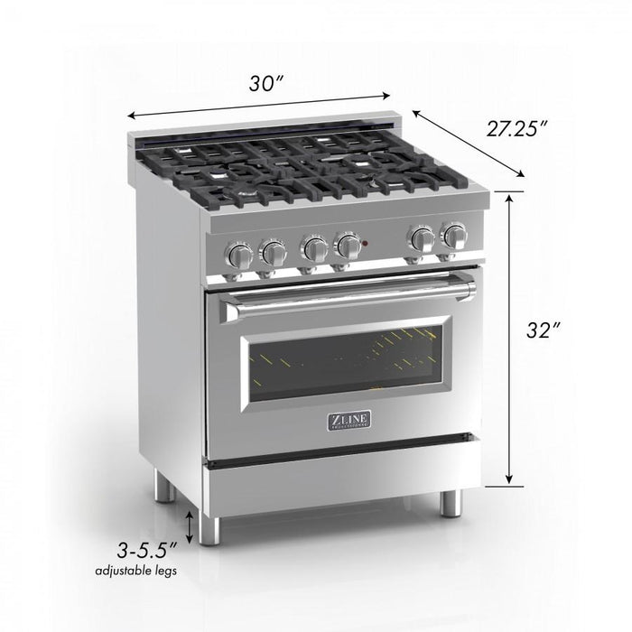 ZLINE 30" Professional Dual Fuel Range, Snow Stainless, Black Matte Door, RAS - BLM - 30 - Farmhouse Kitchen and Bath
