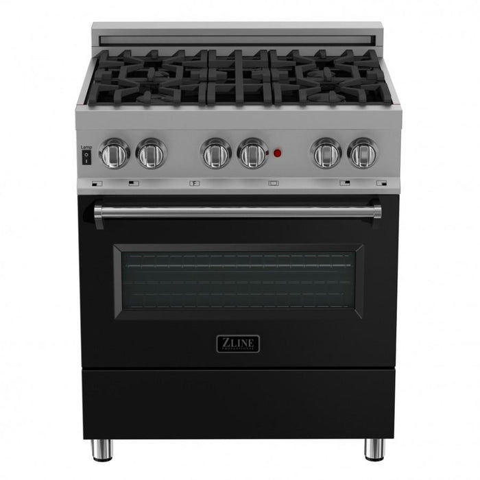 ZLINE 30" Professional Dual Fuel Range, Snow Stainless, Black Matte Door, RAS - BLM - 30 - Farmhouse Kitchen and Bath