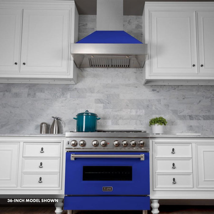 ZLINE 30" Professional Dual Fuel Range, Snow Stainless, Blue Matte Door, RAS - BM - 30 - Farmhouse Kitchen and Bath