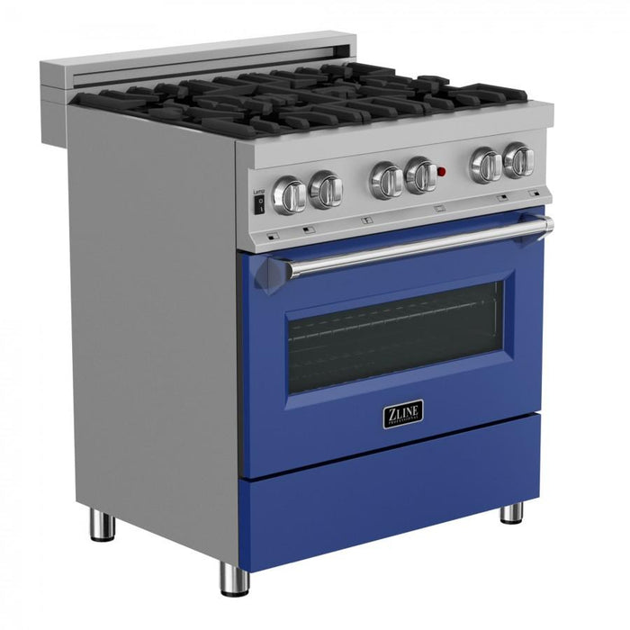 ZLINE 30" Professional Dual Fuel Range, Snow Stainless, Blue Matte Door, RAS - BM - 30 - Farmhouse Kitchen and Bath