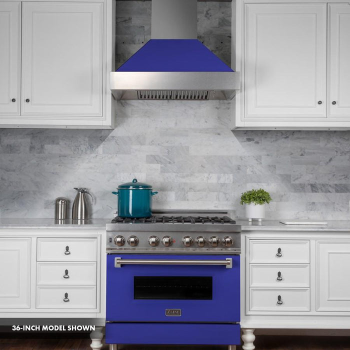 ZLINE 30" Professional Dual Fuel Range, Snow Stainless, Blue Matte Door, RAS - BM - 30 - Farmhouse Kitchen and Bath