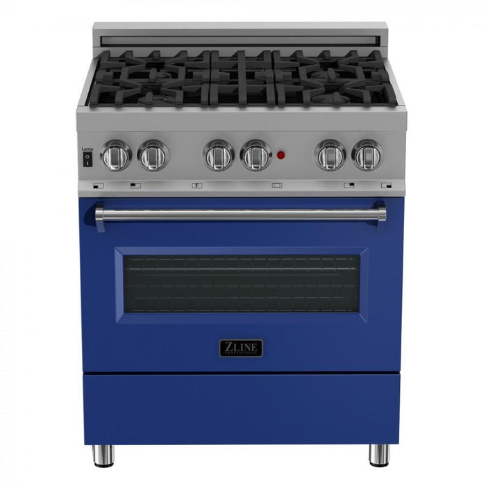 ZLINE 30" Professional Dual Fuel Range, Snow Stainless, Blue Matte Door, RAS - BM - 30 - Farmhouse Kitchen and Bath