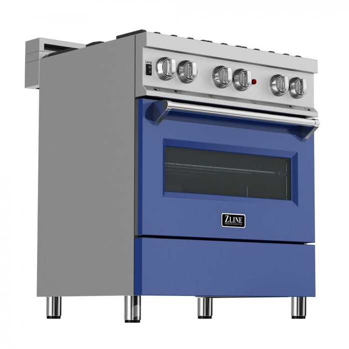 ZLINE 30" Professional Dual Fuel Range, Snow Stainless, Blue Matte Door, RAS - BM - 30 - Farmhouse Kitchen and Bath