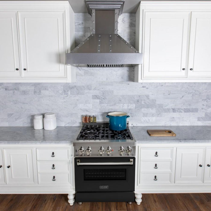 ZLINE 30" Professional Dual Fuel Range with Black Matte Door, RA - BLM - 30 - Farmhouse Kitchen and Bath