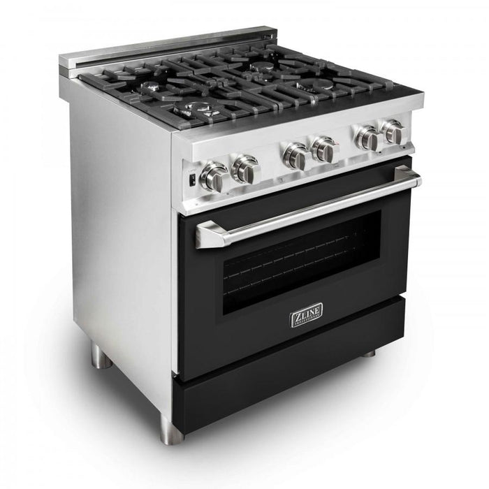 ZLINE 30" Professional Dual Fuel Range with Black Matte Door, RA - BLM - 30 - Farmhouse Kitchen and Bath