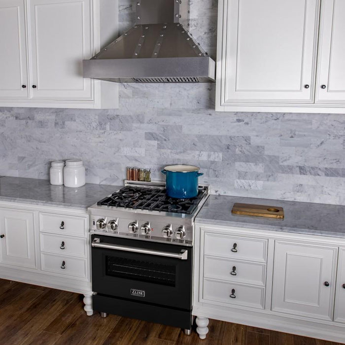 ZLINE 30" Professional Dual Fuel Range with Black Matte Door, RA - BLM - 30 - Farmhouse Kitchen and Bath