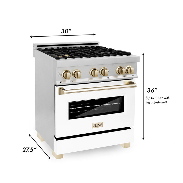 ZLINE 30"Autograph, Dual Fuel Range, Stainless, Gold Accents, RAZ - WM - 30 - G - Farmhouse Kitchen and Bath