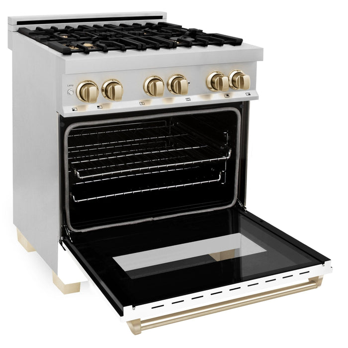 ZLINE 30"Autograph, Dual Fuel Range, Stainless, Gold Accents, RAZ - WM - 30 - G - Farmhouse Kitchen and Bath
