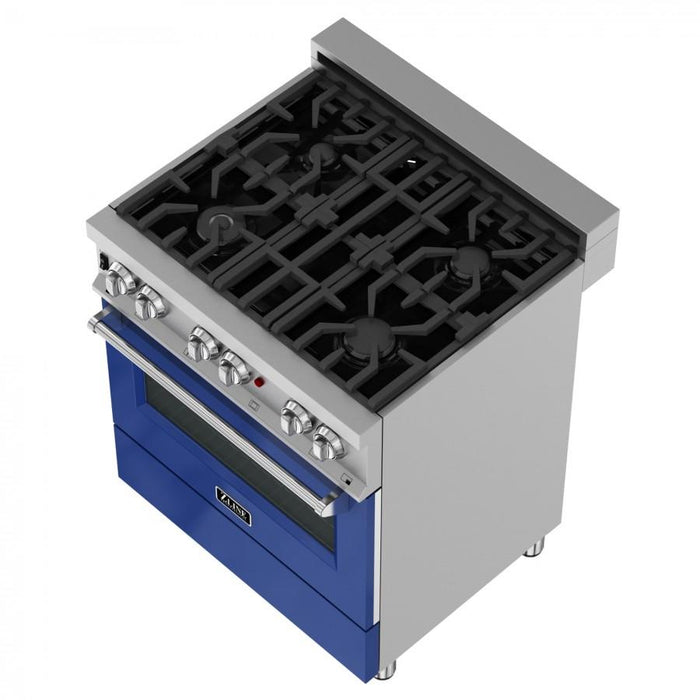 ZLINE 30"Dual Fuel Range, Snow Stainless, Blue Gloss Door, RAS - BG - 30 - Farmhouse Kitchen and Bath
