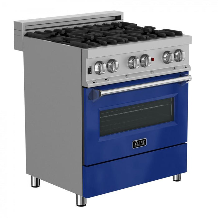 ZLINE 30"Dual Fuel Range, Snow Stainless, Blue Gloss Door, RAS - BG - 30 - Farmhouse Kitchen and Bath