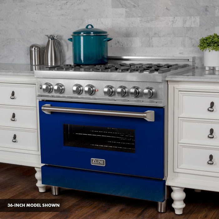 ZLINE 30"Dual Fuel Range, Snow Stainless, Blue Gloss Door, RAS - BG - 30 - Farmhouse Kitchen and Bath