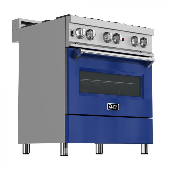 ZLINE 30"Dual Fuel Range, Snow Stainless, Blue Gloss Door, RAS - BG - 30 - Farmhouse Kitchen and Bath