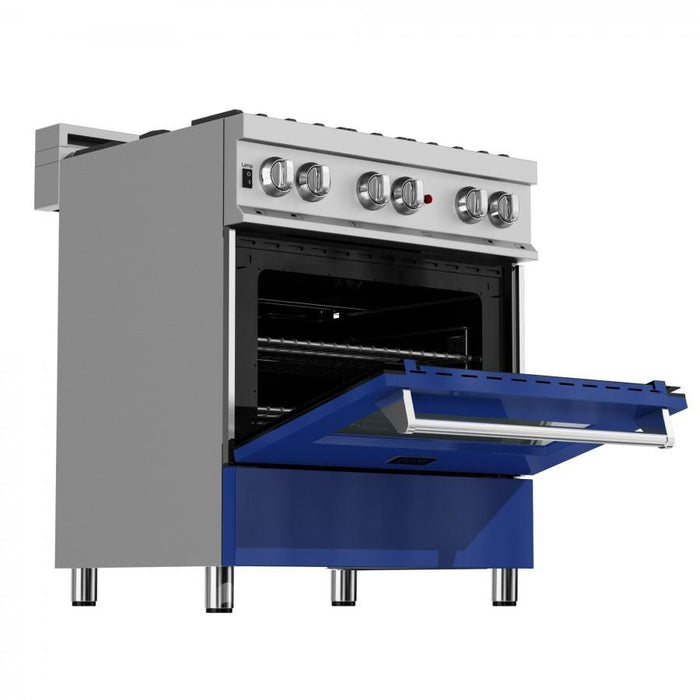 ZLINE 30"Dual Fuel Range, Snow Stainless, Blue Gloss Door, RAS - BG - 30 - Farmhouse Kitchen and Bath