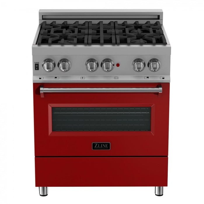 ZLINE 30"Professional Dual Fuel Range, Snow Stainless, Red Matte Door, RAS - RM - 30 - Farmhouse Kitchen and Bath
