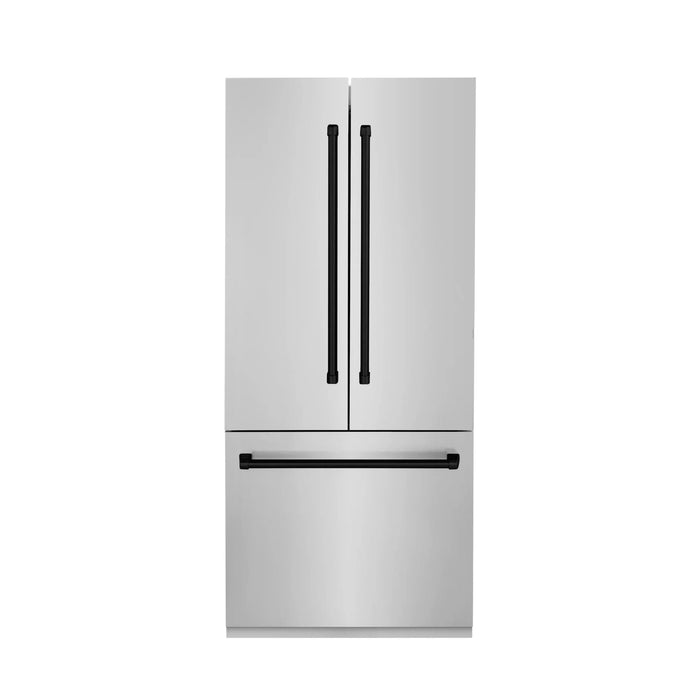 ZLINE 36" Autograph 19.6 cu. ft. 2 - Door Bottom Freezer Fridge Water/Ice Dispenser Stainless Steel Matte Black Accents RBIVZ - 304 - 36 - MB - Farmhouse Kitchen and Bath
