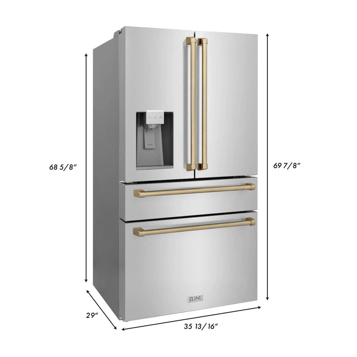 ZLINE 36" Autograph 21.6 cu. ft French Door Refrigerator with Ice Maker in Fingerprint Resistant Stainless Steel RFMZ - W - 36 - CB - Farmhouse Kitchen and Bath