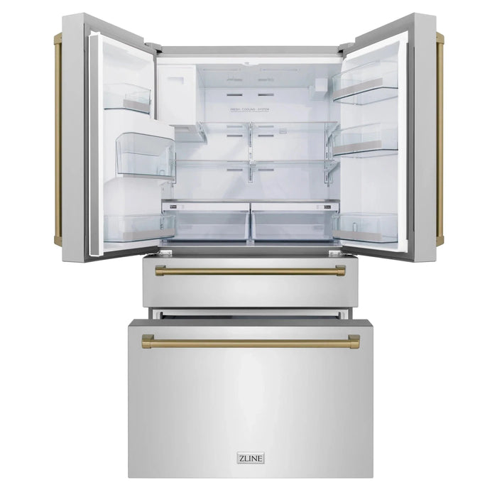 ZLINE 36" Autograph 21.6 cu. ft French Door Refrigerator with Ice Maker in Fingerprint Resistant Stainless Steel RFMZ - W - 36 - CB - Farmhouse Kitchen and Bath