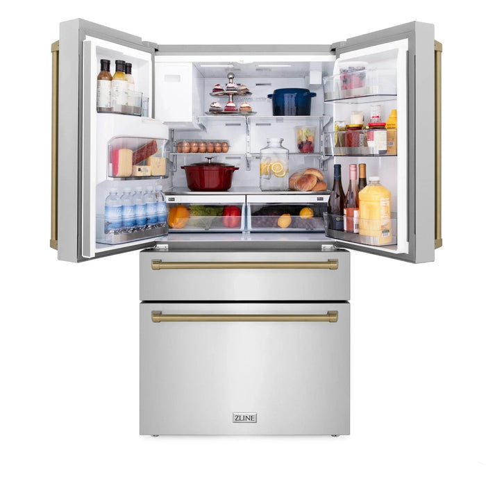 ZLINE 36" Autograph 21.6 cu. ft French Door Refrigerator with Ice Maker in Fingerprint Resistant Stainless Steel RFMZ - W - 36 - CB - Farmhouse Kitchen and Bath