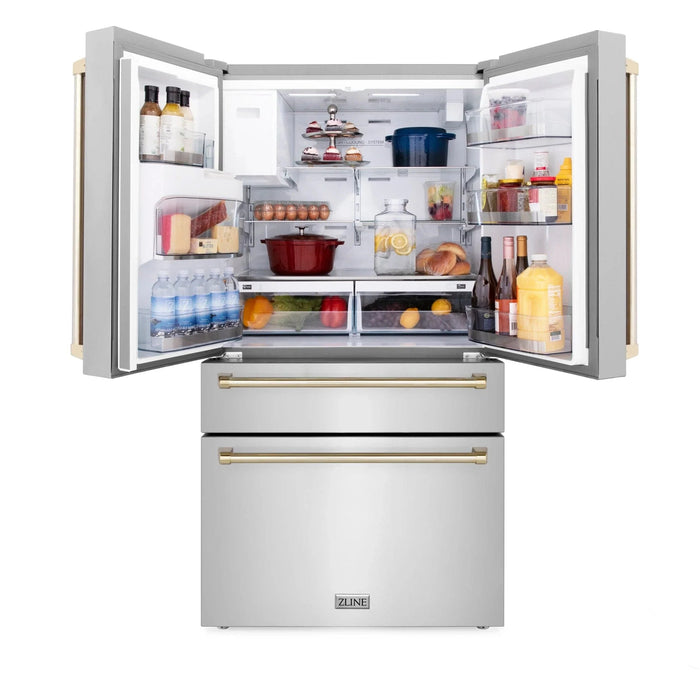 ZLINE 36" Autograph 21.6 cu. ft French Door Refrigerator with Ice Maker in Stainless Steel RFMZ - W - 36 - G - Farmhouse Kitchen and Bath