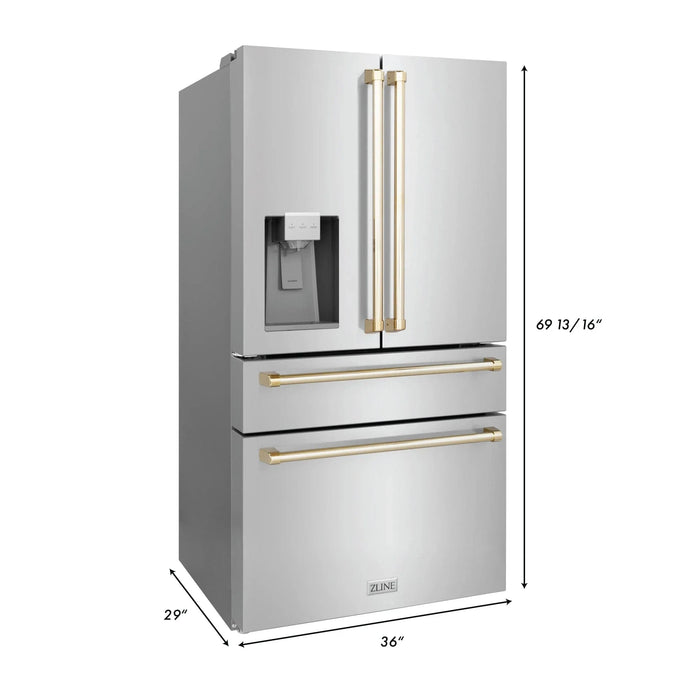 ZLINE 36" Autograph 21.6 cu. ft French Door Refrigerator with Ice Maker in Stainless Steel RFMZ - W - 36 - G - Farmhouse Kitchen and Bath
