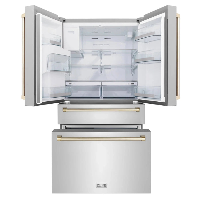 ZLINE 36" Autograph 21.6 cu. ft French Door Refrigerator with Ice Maker in Stainless Steel RFMZ - W - 36 - G - Farmhouse Kitchen and Bath