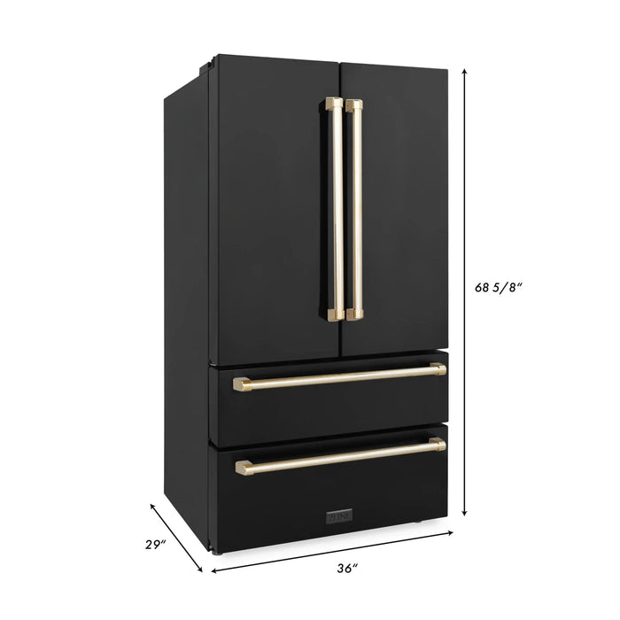 ZLINE 36" Autograph 22.5 cu. Ft French Door Refrigerator with Ice Maker Black Stainless Steel with Gold Accents RFMZ - 36 - BS - G - Farmhouse Kitchen and Bath