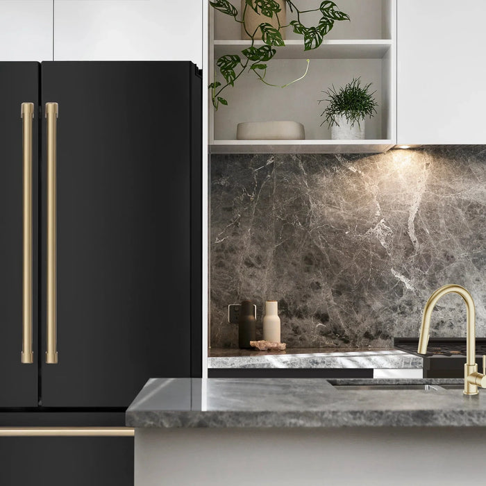 ZLINE 36" Autograph 22.5 cu. ft French Door Refrigerator with Ice Maker in Black Stainless Steel RFMZ - 36 - BS - CB - Farmhouse Kitchen and Bath