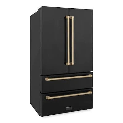 ZLINE 36" Autograph 22.5 cu. ft French Door Refrigerator with Ice Maker in Black Stainless Steel RFMZ - 36 - BS - CB - Farmhouse Kitchen and Bath