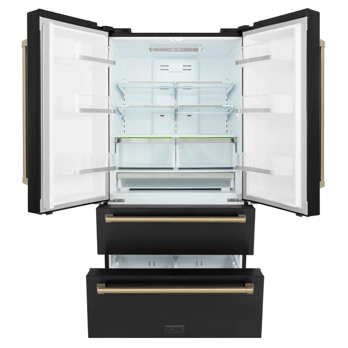 ZLINE 36" Autograph 22.5 cu. ft French Door Refrigerator with Ice Maker in Black Stainless Steel RFMZ - 36 - BS - CB - Farmhouse Kitchen and Bath