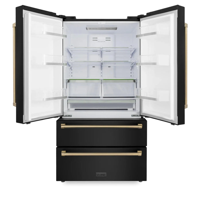 ZLINE 36" Autograph 22.5 cu. ft French Door Refrigerator with Ice Maker in Black Stainless Steel RFMZ - 36 - BS - CB - Farmhouse Kitchen and Bath