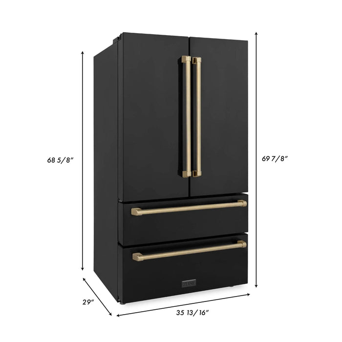 ZLINE 36" Autograph 22.5 cu. ft French Door Refrigerator with Ice Maker in Black Stainless Steel RFMZ - 36 - BS - CB - Farmhouse Kitchen and Bath
