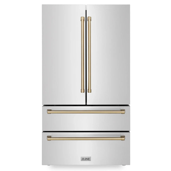 ZLINE 36" Autograph 22.5 cu. ft French Door Refrigerator with Ice Maker in Fingerprint Resistant Stainless Steel RFMZ - 36 - CB - Farmhouse Kitchen and Bath
