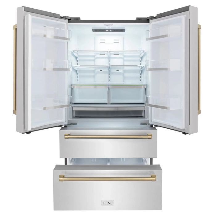 ZLINE 36" Autograph 22.5 cu. ft French Door Refrigerator with Ice Maker in Fingerprint Resistant Stainless Steel RFMZ - 36 - CB - Farmhouse Kitchen and Bath