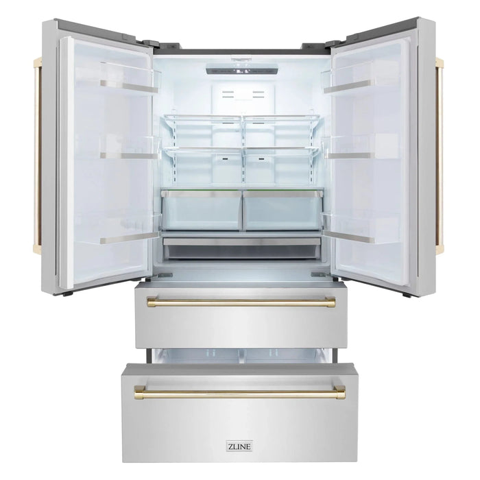 ZLINE 36" Autograph 22.5 cu. ft French Door Refrigerator with Ice Maker Stainless Steel RFMZ - 36 - G - Farmhouse Kitchen and Bath
