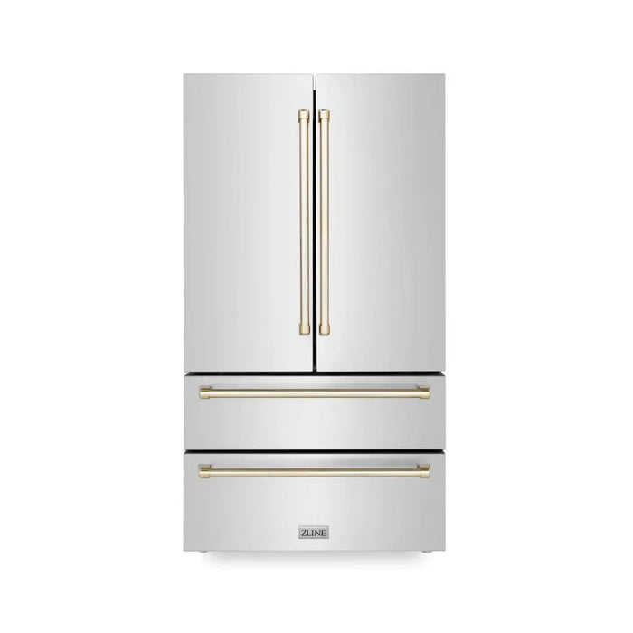 ZLINE 36" Autograph 22.5 cu. ft French Door Refrigerator with Ice Maker Stainless Steel RFMZ - 36 - G - Farmhouse Kitchen and Bath