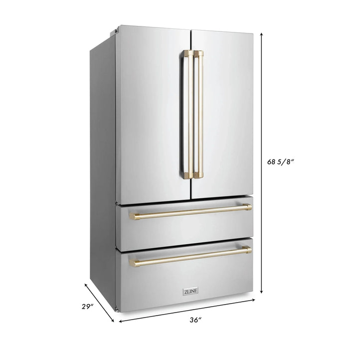 ZLINE 36" Autograph 22.5 cu. ft French Door Refrigerator with Ice Maker Stainless Steel RFMZ - 36 - G - Farmhouse Kitchen and Bath