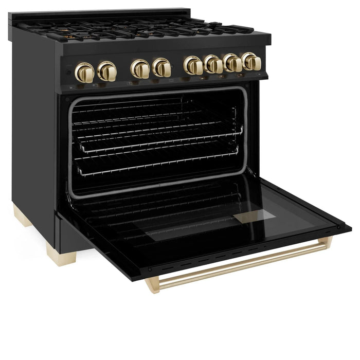 ZLINE 36" Autograph Dual Fuel Range, Black Stainless, Gold, RABZ - 36 - G - Farmhouse Kitchen and Bath