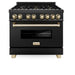 ZLINE 36" Autograph Dual Fuel Range, Black Stainless, Gold, RABZ - 36 - G - Farmhouse Kitchen and Bath