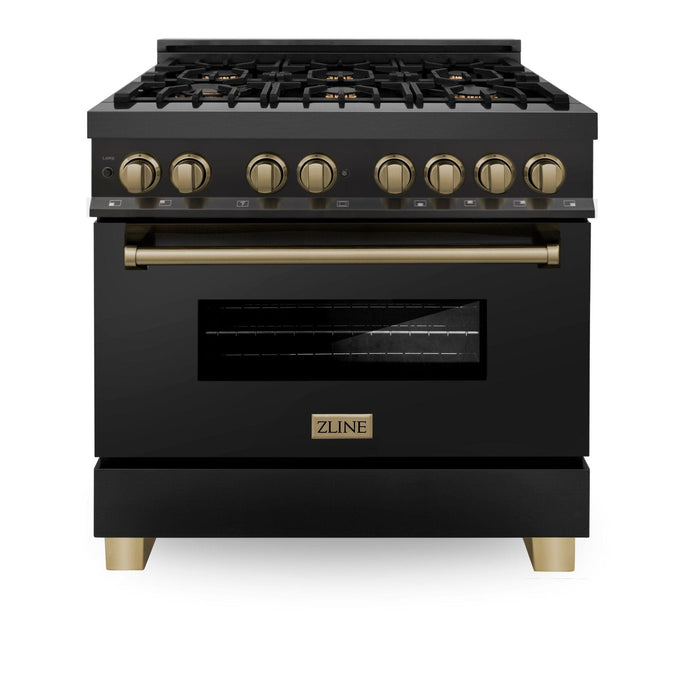 ZLINE 36" Autograph Dual Fuel Range, Black Stainless, RABZ - 36 - CB - Farmhouse Kitchen and Bath