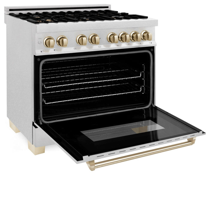 ZLINE 36" Autograph Dual Fuel Range, DuraSnow,Champagne, RASZ - SN - 36 - CB - Farmhouse Kitchen and Bath