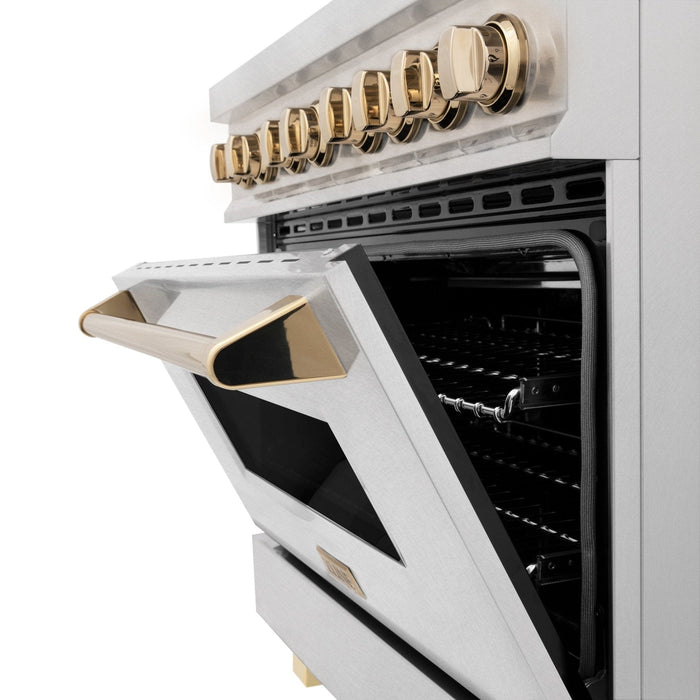 ZLINE 36" Autograph Dual Fuel Range, DuraSnow,Champagne, RASZ - SN - 36 - CB - Farmhouse Kitchen and Bath