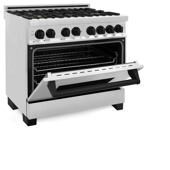 ZLINE 36" Autograph Dual Fuel Range, Stainless Steel, RAZ - 36 - MB - Farmhouse Kitchen and Bath