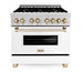 ZLINE 36" Autograph Dual Fuel Range, White, Champaign Accents, RAZ - WM - 36 - CB - Farmhouse Kitchen and Bath