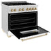 ZLINE 36" Autograph Dual Fuel Range, White, Champaign Accents, RAZ - WM - 36 - CB - Farmhouse Kitchen and Bath