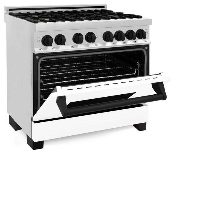ZLINE 36" Autograph Dual Fuel Range, White Door, RAZ - WM - 36 - MB - Farmhouse Kitchen and Bath